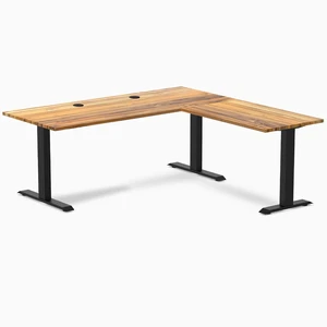 Desky Zero Hardwood L-Shape Office Desk - Teak / 72 x 30 x 70 x 24 in with Grommets / Matte Black Desky Zero Hardwood L-Shape Office Desk - Teak / 72 x 30 x 70 x 24 in with Grommets / Matte Black