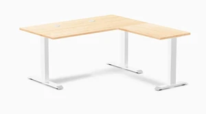 Desky Zero Hardwood L-Shape Office Desk - Maple / 60 x 30 x 62 x 20 in with Grommets / White Desky Zero Hardwood L-Shape Office Desk - Maple / 60 x 30 x 62 x 20 in with Grommets / White