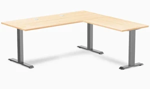 Desky Zero Hardwood L-Shape Office Desk - Maple / 72 x 30 x 70 x 24 in with Grommets / Space Gray Desky Zero Hardwood L-Shape Office Desk - Maple / 72 x 30 x 70 x 24 in with Grommets / Space Gray