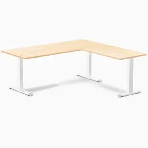 Desky Zero Hardwood L-Shape Office Desk - Maple / 72 x 30 x 70 x 24 in with Grommets / White Desky Zero Hardwood L-Shape Office Desk - Maple / 72 x 30 x 70 x 24 in with Grommets / White