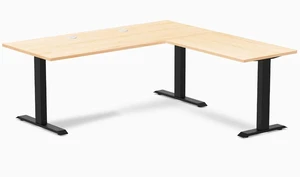 Desky Zero Hardwood L-Shape Office Desk - Maple / 72 x 30 x 70 x 24 in with Grommets / Matte Black Desky Zero Hardwood L-Shape Office Desk - Maple / 72 x 30 x 70 x 24 in with Grommets / Matte Black