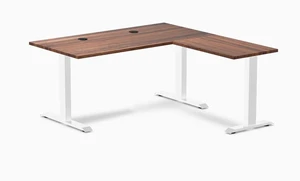 Desky Zero Hardwood L-Shape Office Desk - Walnut / 60 x 30 x 62 x 20 in with Grommets / White Desky Zero Hardwood L-Shape Office Desk - Walnut / 60 x 30 x 62 x 20 in with Grommets / White