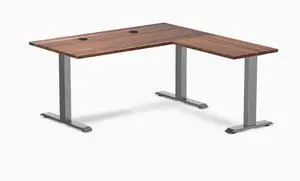 Desky Zero Hardwood L-Shape Office Desk - Walnut / 60 x 30 x 62 x 20 in with Grommets / Space Gray Desky Zero Hardwood L-Shape Office Desk - Walnut / 60 x 30 x 62 x 20 in with Grommets / Space Gray