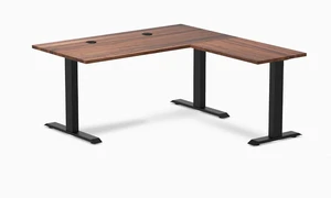 Desky Zero Hardwood L-Shape Office Desk - Walnut / 60 x 30 x 62 x 20 in with Grommets / Matte Black Desky Zero Hardwood L-Shape Office Desk - Walnut / 60 x 30 x 62 x 20 in with Grommets / Matte Black