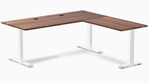 Desky Zero Hardwood L-Shape Office Desk - Walnut / 72 x 30 x 70 x 24 in with Grommets / White Desky Zero Hardwood L-Shape Office Desk - Walnut / 72 x 30 x 70 x 24 in with Grommets / White