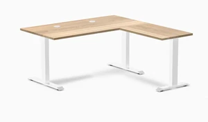 Desky Zero Hardwood L-Shape Office Desk - White Ash / 60 x 30 x 62 x 20 in with Grommets / White Desky Zero Hardwood L-Shape Office Desk - White Ash / 60 x 30 x 62 x 20 in with Grommets / White