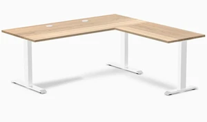 Desky Zero Hardwood L-Shape Office Desk - White Ash / 72 x 30 x 70 x 24 in with Grommets / White Desky Zero Hardwood L-Shape Office Desk - White Ash / 72 x 30 x 70 x 24 in with Grommets / White