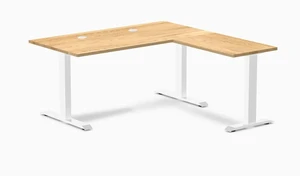 Desky Zero Hardwood L-Shape Office Desk - White Oak / 60 x 30 x 62 x 20 in with Grommets / White Desky Zero Hardwood L-Shape Office Desk - White Oak / 60 x 30 x 62 x 20 in with Grommets / White
