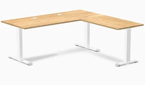 Desky Zero Hardwood L-Shape Office Desk - White Oak / 72 x 30 x 70 x 24 in with Grommets / White Desky Zero Hardwood L-Shape Office Desk - White Oak / 72 x 30 x 70 x 24 in with Grommets / White