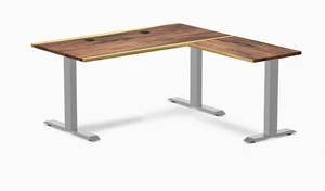 Desky Zero Hardwood L-Shape Office Desk - Pheasantwood / 60 x 30 x 62 x 20 in with Grommets / Gray Desky Zero Hardwood L-Shape Office Desk - Pheasantwood / 60 x 30 x 62 x 20 in with Grommets / Gray