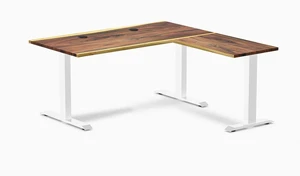 Desky Zero Hardwood L-Shape Office Desk - Pheasantwood / 60 x 30 x 62 x 20 in with Grommets / White Desky Zero Hardwood L-Shape Office Desk - Pheasantwood / 60 x 30 x 62 x 20 in with Grommets / White
