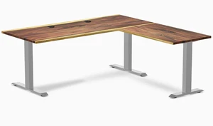 Desky Zero Hardwood L-Shape Office Desk - Pheasantwood / 72 x 30 x 70 x 24 in with Grommets / Gray Desky Zero Hardwood L-Shape Office Desk - Pheasantwood / 72 x 30 x 70 x 24 in with Grommets / Gray