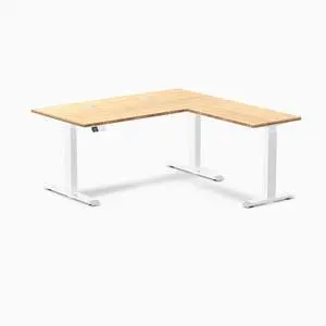 Desky Bamboo L-Shape Sit Stand Desk - Bamboo / 60 x 30 x 62 x 20 in with Grommets / White Desky Bamboo L-Shape Sit Stand Desk - Bamboo / 60 x 30 x 62 x 20 in with Grommets / White