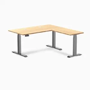 Desky Bamboo L-Shape Sit Stand Desk - Bamboo / 60 x 30 x 62 x 20 in with Grommets / Space Gray Desky Bamboo L-Shape Sit Stand Desk - Bamboo / 60 x 30 x 62 x 20 in with Grommets / Space Gray