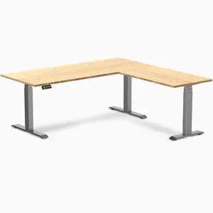 Desky Bamboo L-Shape Sit Stand Desk - Bamboo / 72 x 30 x 70 x 24 in with Grommets / Space Gray Desky Bamboo L-Shape Sit Stand Desk - Bamboo / 72 x 30 x 70 x 24 in with Grommets / Space Gray