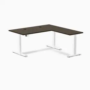 Desky Bamboo L-Shape Sit Stand Desk - Dark Bamboo / 60 x 30 x 62 x 20 in with Grommets / White Desky Bamboo L-Shape Sit Stand Desk - Dark Bamboo / 60 x 30 x 62 x 20 in with Grommets / White