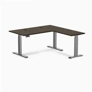 Desky Bamboo L-Shape Sit Stand Desk - Dark Bamboo / 60 x 30 x 62 x 20 in with Grommets / Space Gray Desky Bamboo L-Shape Sit Stand Desk - Dark Bamboo / 60 x 30 x 62 x 20 in with Grommets / Space Gray