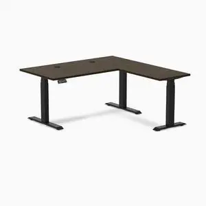 Desky Bamboo L-Shape Sit Stand Desk - Dark Bamboo / 60 x 30 x 62 x 20 in with Grommets / Matte Black Desky Bamboo L-Shape Sit Stand Desk - Dark Bamboo / 60 x 30 x 62 x 20 in with Grommets / Matte Black
