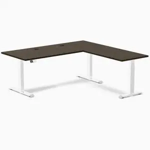 Desky Bamboo L-Shape Sit Stand Desk - Dark Bamboo / 72 x 30 x 70 x 24 in with Grommets / White Desky Bamboo L-Shape Sit Stand Desk - Dark Bamboo / 72 x 30 x 70 x 24 in with Grommets / White