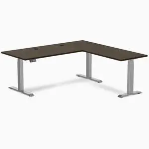 Desky Bamboo L-Shape Sit Stand Desk - Dark Bamboo / 72 x 30 x 70 x 24 in with Grommets / Space Gray Desky Bamboo L-Shape Sit Stand Desk - Dark Bamboo / 72 x 30 x 70 x 24 in with Grommets / Space Gray