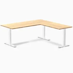 Desky Zero Bamboo L-Shape Office Desk - Bamboo / 72 x 30 x 70 x 24 in with Grommets / White Desky Zero Bamboo L-Shape Office Desk - Bamboo / 72 x 30 x 70 x 24 in with Grommets / White