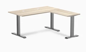 Desky Zero Laminate L-Shape Office Desk - Classic Oak / 59 x 29.5 x 61 x 19.7 in with Grommets / Space Gray Desky Zero Laminate L-Shape Office Desk - Classic Oak / 59 x 29.5 x 61 x 19.7 in with Grommets / Space Gray