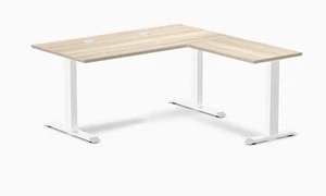 Desky Zero Laminate L-Shape Office Desk - Classic Oak / 59 x 29.5 x 61 x 19.7 in with Grommets / White Desky Zero Laminate L-Shape Office Desk - Classic Oak / 59 x 29.5 x 61 x 19.7 in with Grommets / White