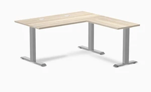 Desky Zero Laminate L-Shape Office Desk - Classic Oak / 59 x 29.5 x 61 x 19.7 in with Grommets / Gray Desky Zero Laminate L-Shape Office Desk - Classic Oak / 59 x 29.5 x 61 x 19.7 in with Grommets / Gray
