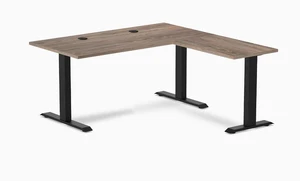 Desky Zero Laminate L-Shape Office Desk - Natural Walnut / 59 x 29.5 x 61 x 19.7 in with Grommets / Matte Black Desky Zero Laminate L-Shape Office Desk - Natural Walnut / 59 x 29.5 x 61 x 19.7 in with Grommets / Matte Black