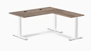 Desky Zero Laminate L-Shape Office Desk - Natural Walnut / 59 x 29.5 x 61 x 19.7 in with Grommets / White Desky Zero Laminate L-Shape Office Desk - Natural Walnut / 59 x 29.5 x 61 x 19.7 in with Grommets / White