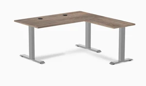 Desky Zero Laminate L-Shape Office Desk - Natural Walnut / 59 x 29.5 x 61 x 19.7 in with Grommets / Gray Desky Zero Laminate L-Shape Office Desk - Natural Walnut / 59 x 29.5 x 61 x 19.7 in with Grommets / Gray