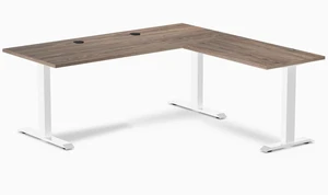Desky Zero Laminate L-Shape Office Desk - Natural Walnut / 70.9 x 29.5 x 68.9 x 23.6 in with Grommets / White Desky Zero Laminate L-Shape Office Desk - Natural Walnut / 70.9 x 29.5 x 68.9 x 23.6 in with Grommets / White
