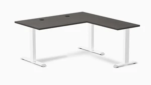 Desky Zero Laminate L-Shape Office Desk - Burnished Wood / 59 x 29.5 x 61 x 19.7 in with Grommets / White Desky Zero Laminate L-Shape Office Desk - Burnished Wood / 59 x 29.5 x 61 x 19.7 in with Grommets / White