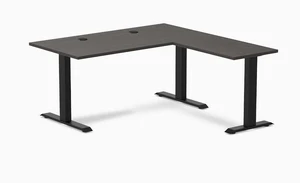 Desky Zero Laminate L-Shape Office Desk - Burnished Wood / 59 x 29.5 x 61 x 19.7 in with Grommets / Matte Black Desky Zero Laminate L-Shape Office Desk - Burnished Wood / 59 x 29.5 x 61 x 19.7 in with Grommets / Matte Black