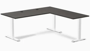 Desky Zero Laminate L-Shape Office Desk - Burnished Wood / 70.9 x 29.5 x 68.9 x 23.6 in with Grommets / White Desky Zero Laminate L-Shape Office Desk - Burnished Wood / 70.9 x 29.5 x 68.9 x 23.6 in with Grommets / White