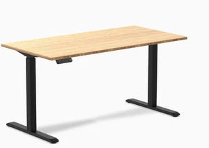 Desky Single Sit Stand Desk - Bamboo / 59 x 29.5 in / Black Desky Single Sit Stand Desk - Bamboo / 59 x 29.5 in / Black