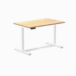 Desky Single Sit Stand Desk - Bamboo / 47.2 x 29.5 in with Grommets / White Desky Single Sit Stand Desk - Bamboo / 47.2 x 29.5 in with Grommets / White