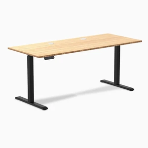 Desky Single Sit Stand Desk - Bamboo / 70.9 x 29.5 in with Grommets / Black Desky Single Sit Stand Desk - Bamboo / 70.9 x 29.5 in with Grommets / Black