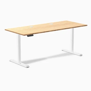 Desky Single Sit Stand Desk - Bamboo / 70.9 x 29.5 in with Grommets / White Desky Single Sit Stand Desk - Bamboo / 70.9 x 29.5 in with Grommets / White
