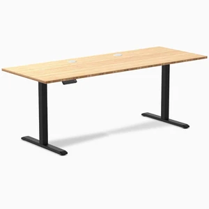 Desky Single Sit Stand Desk - Bamboo / 78.7 x 29.5 in with Grommets / Black Desky Single Sit Stand Desk - Bamboo / 78.7 x 29.5 in with Grommets / Black