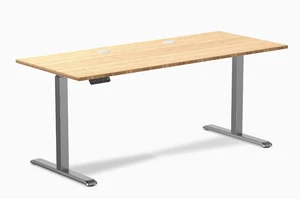Desky Single Sit Stand Desk - Bamboo / 70.9 x 29.5 in with Grommets / Space Gray Desky Single Sit Stand Desk - Bamboo / 70.9 x 29.5 in with Grommets / Space Gray
