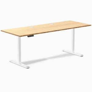 Desky Single Sit Stand Desk - Bamboo / 78.7 x 29.5 in with Grommets / White Desky Single Sit Stand Desk - Bamboo / 78.7 x 29.5 in with Grommets / White