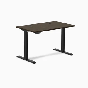 Desky Single Sit Stand Desk - Dark Bamboo / 47.2 x 29.5 in with Grommets / Black Desky Single Sit Stand Desk - Dark Bamboo / 47.2 x 29.5 in with Grommets / Black