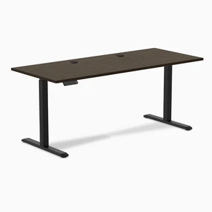 Desky Single Sit Stand Desk - Dark Bamboo / 70.9 x 29.5 in with Grommets / Black Desky Single Sit Stand Desk - Dark Bamboo / 70.9 x 29.5 in with Grommets / Black