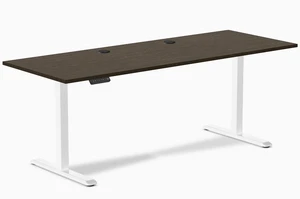 Desky Single Sit Stand Desk - Dark Bamboo / 78.7 x 29.5 in with Grommets / White Desky Single Sit Stand Desk - Dark Bamboo / 78.7 x 29.5 in with Grommets / White