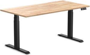 Desky Dual Rubberwood Sit Stand Desk - Natural Timber / 60 x 30 inches / Matte Black