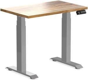 Desky Dual Mini Hardwood Sit Stand Desk - Teak / 31.5 x 19.7 inches / Grey