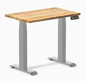 Desky Dual Mini Hardwood Sit Stand Desk - Teak / 32 x 20 inches / Grey Desky Dual Mini Hardwood Sit Stand Desk - Teak / 32 x 20 inches / Grey
