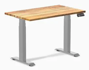 Desky Dual Mini Hardwood Sit Stand Desk - Teak / 40 x 24 inches / Grey Desky Dual Mini Hardwood Sit Stand Desk - Teak / 40 x 24 inches / Grey