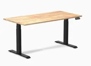 Desky Dual Rubberwood Sit Stand Desk - Natural Timber / 60 x 30 inches / Matte Black